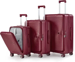 Luggage Sets 3 Piece, Front Open Hardshell Luggage Sets with PVC Cover, Expandable Carry On Suitcase Set with TSA Lock & Double Wheels, PC Lightweight 20in/24in/28in Luggage, Wine Red