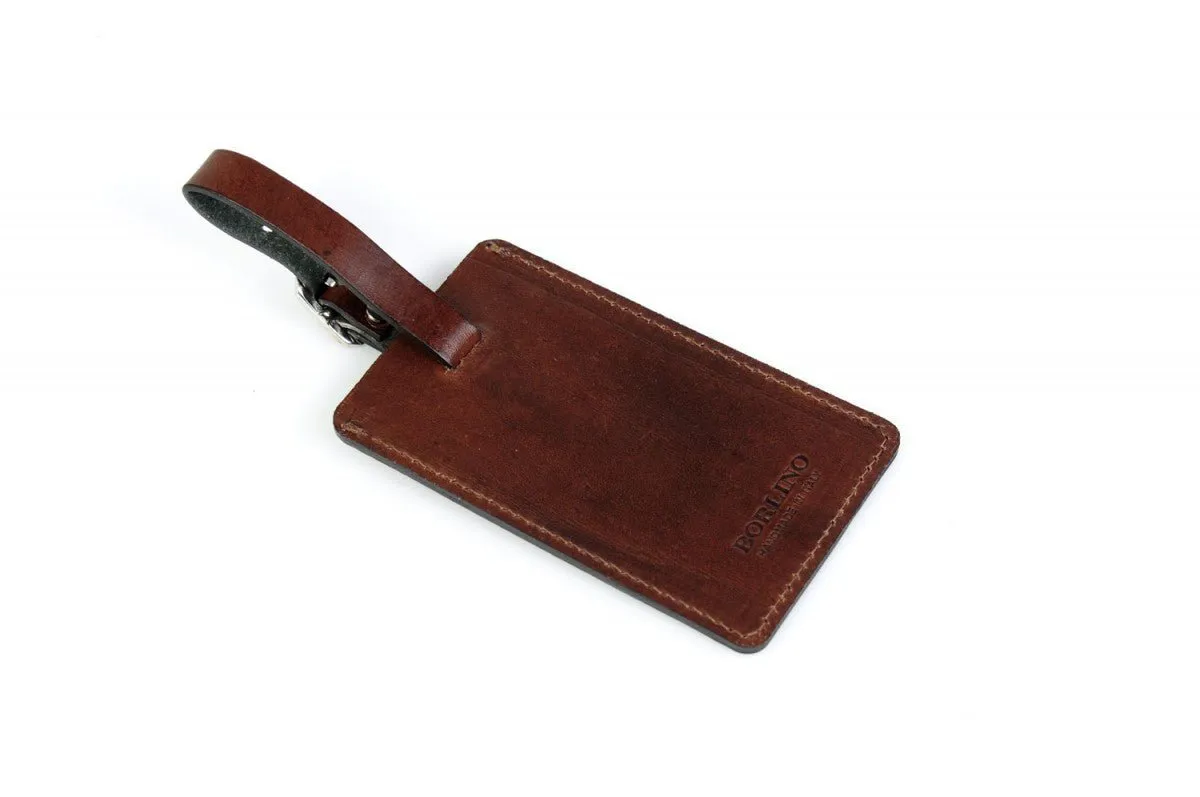 Luggage Tag - Walnut Brown Leather Luggage Tag - Contemporary