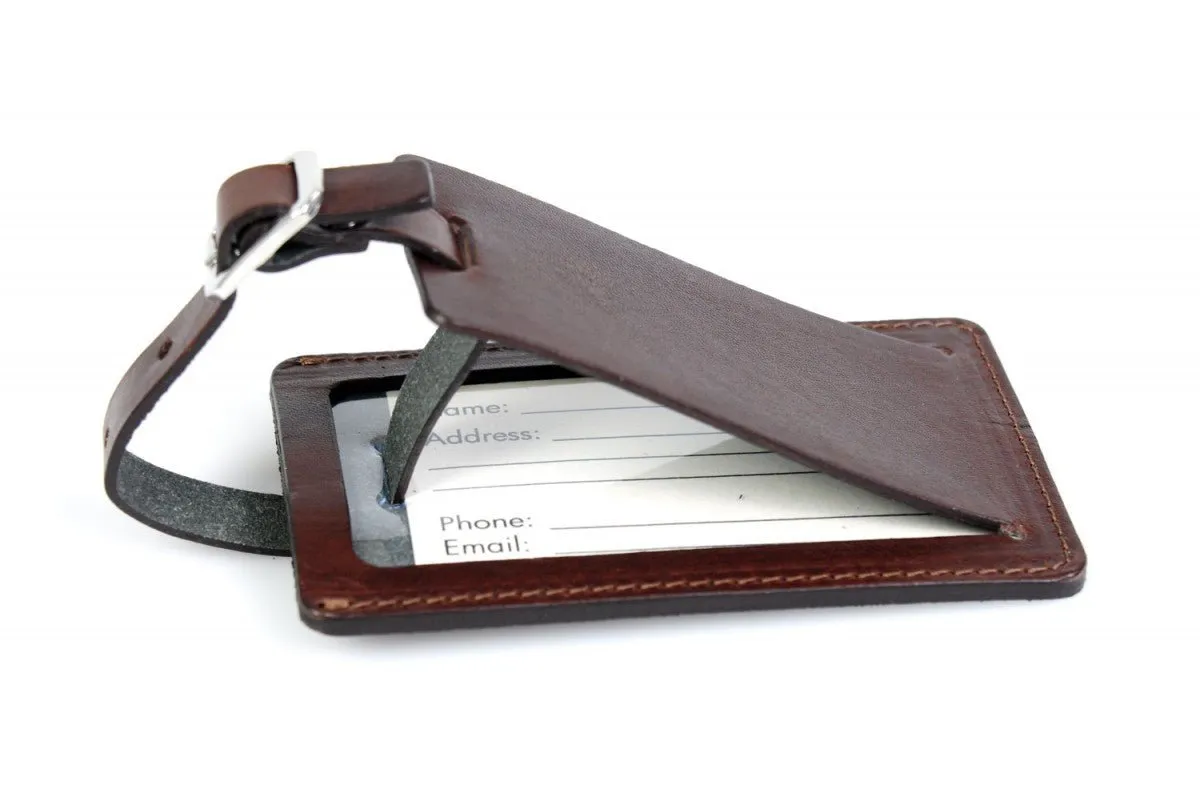 Luggage Tag - Walnut Brown Leather Luggage Tag - Contemporary