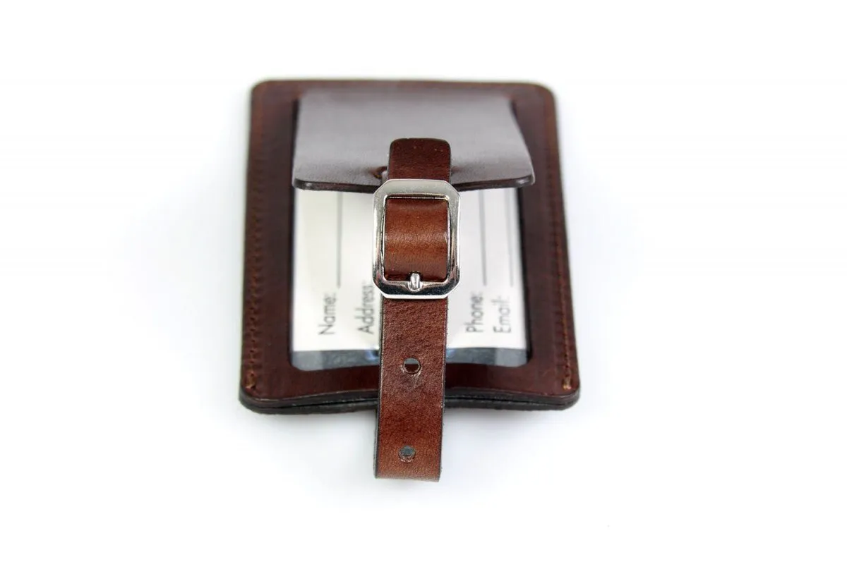 Luggage Tag - Walnut Brown Leather Luggage Tag - Contemporary
