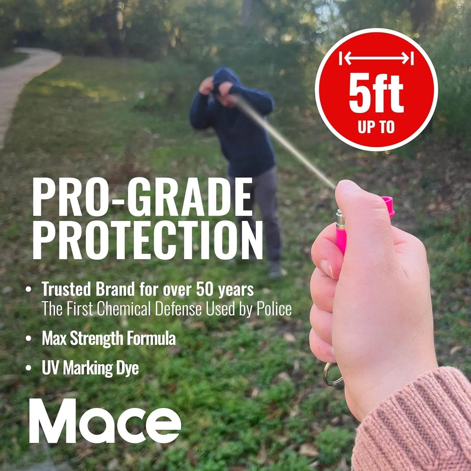 Mace Brand KeyGuard Mini Model Pepper Spray, 0.14 oz, 5 Feet Range, Max Strength 10% OC Formula, Long Lasting UV Dye, Flip Top Safety Cap, Self Defense Pepper Spray for Women & Men