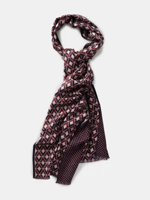 Maroon & Navy Argyle Printed Silk Scarf