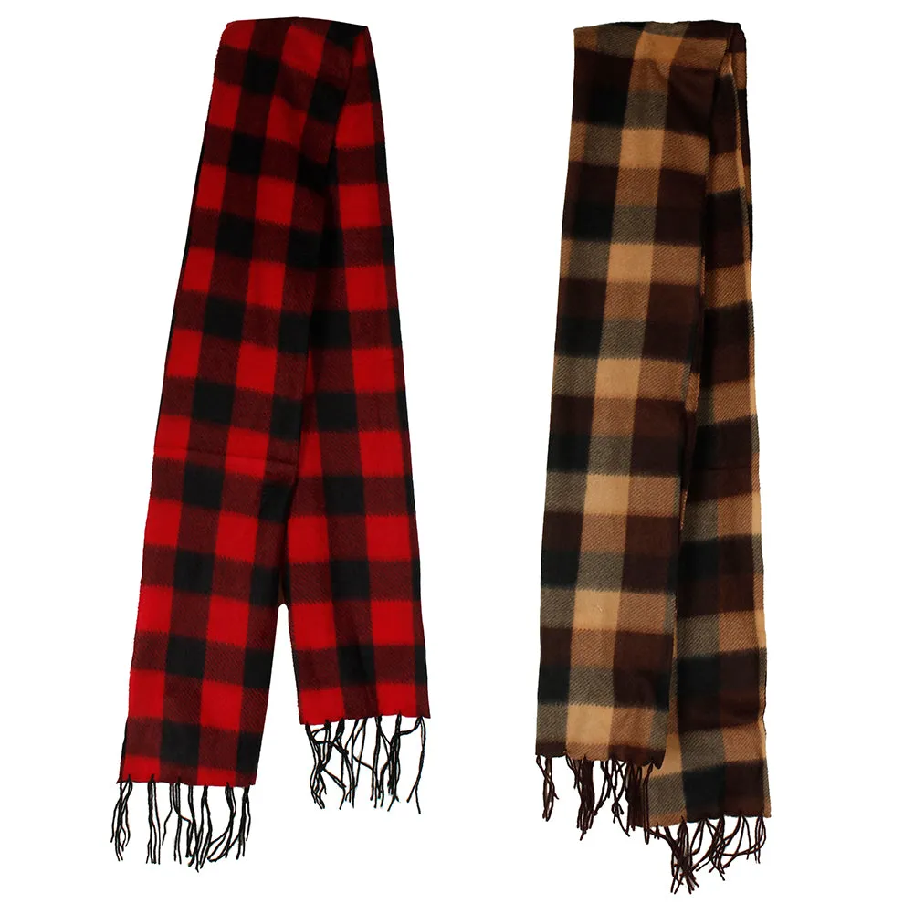 Minky Accessories Men's 2 Fleece Plaid Fringed Scarves