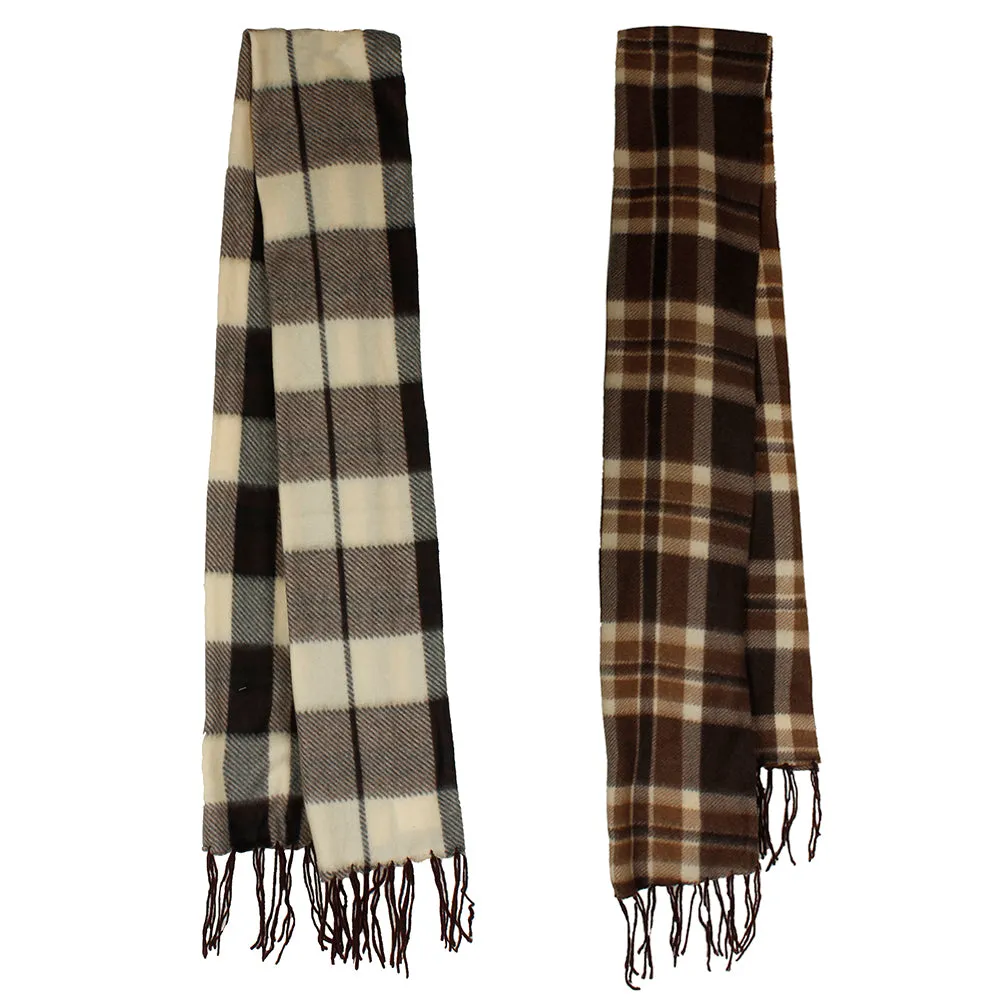 Minky Accessories Men's 2 Fleece Plaid Fringed Scarves