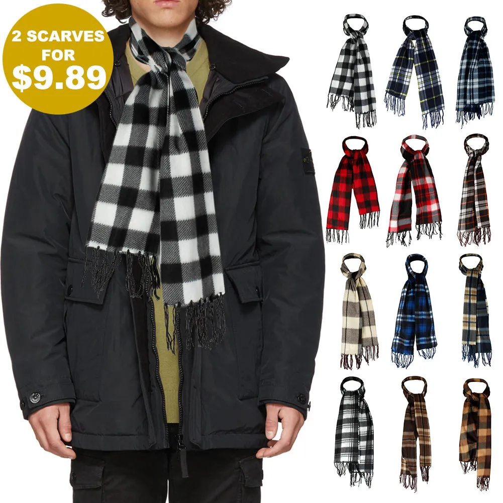 Minky Accessories Men's 2 Fleece Plaid Fringed Scarves