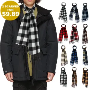 Minky Accessories Men's 2 Fleece Plaid Fringed Scarves