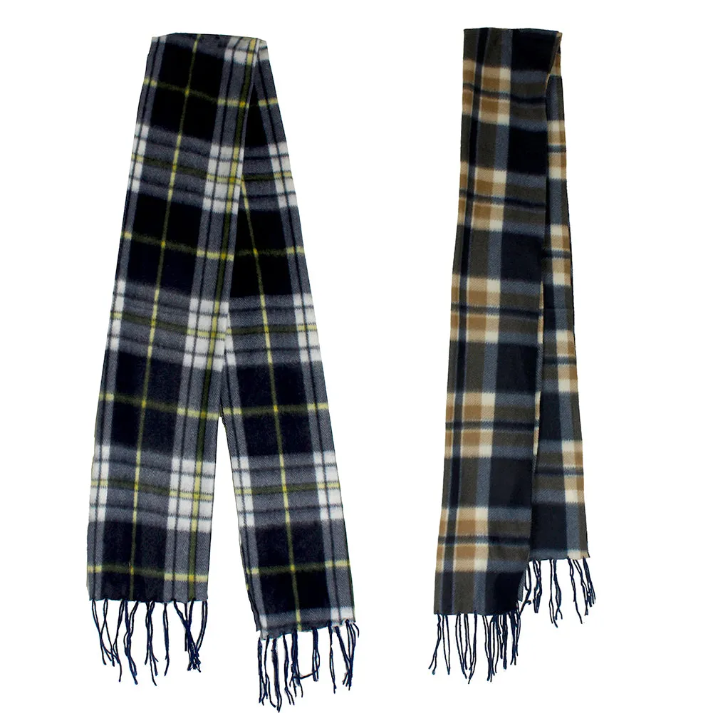 Minky Accessories Men's 2 Fleece Plaid Fringed Scarves