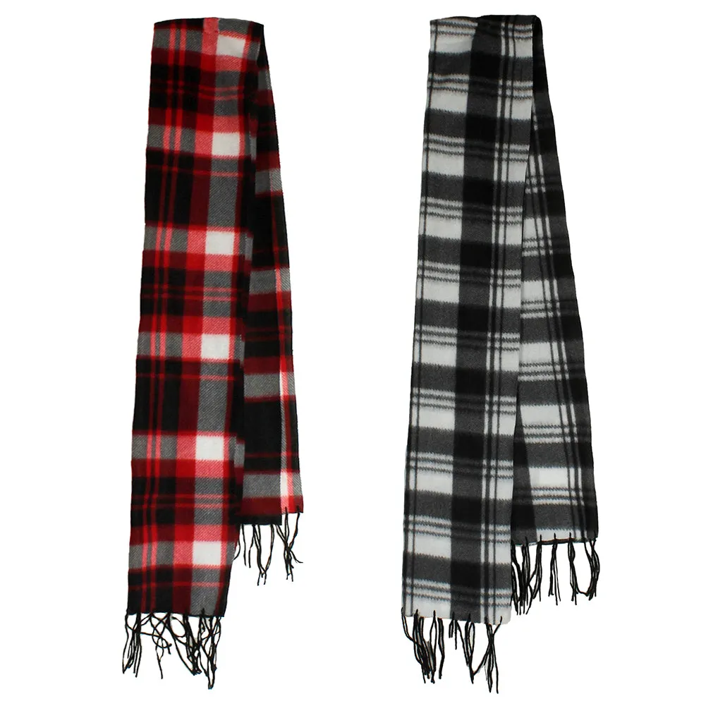 Minky Accessories Men's 2 Fleece Plaid Fringed Scarves