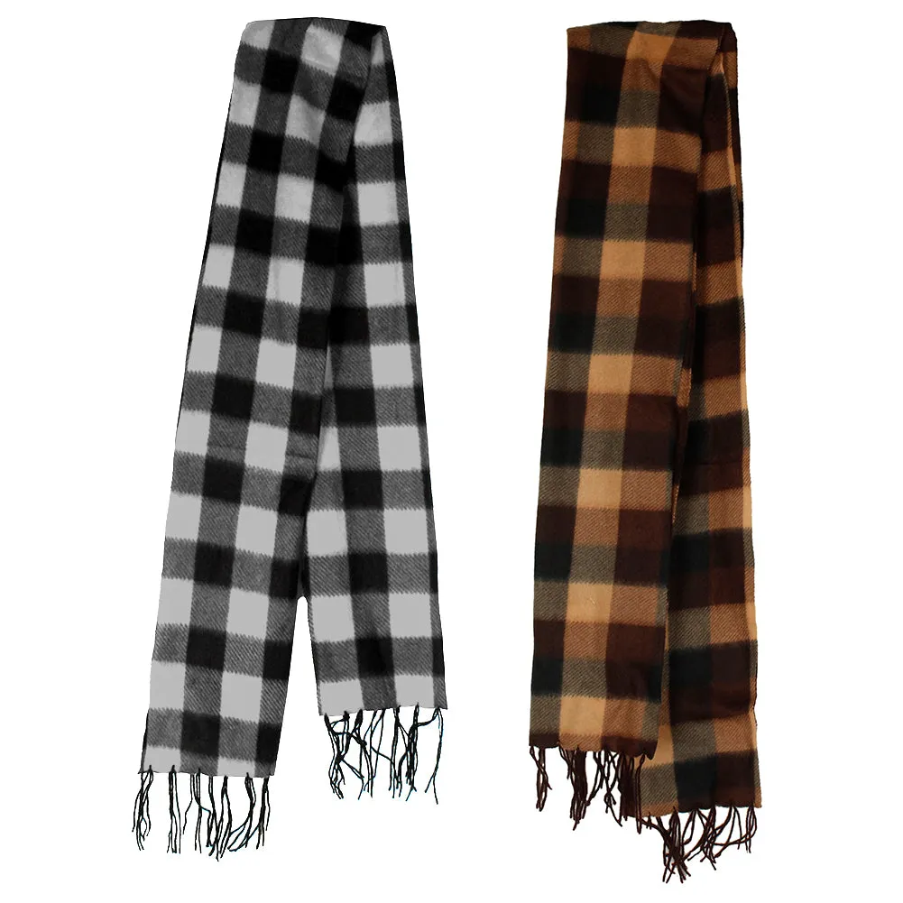 Minky Accessories Men's 2 Fleece Plaid Fringed Scarves