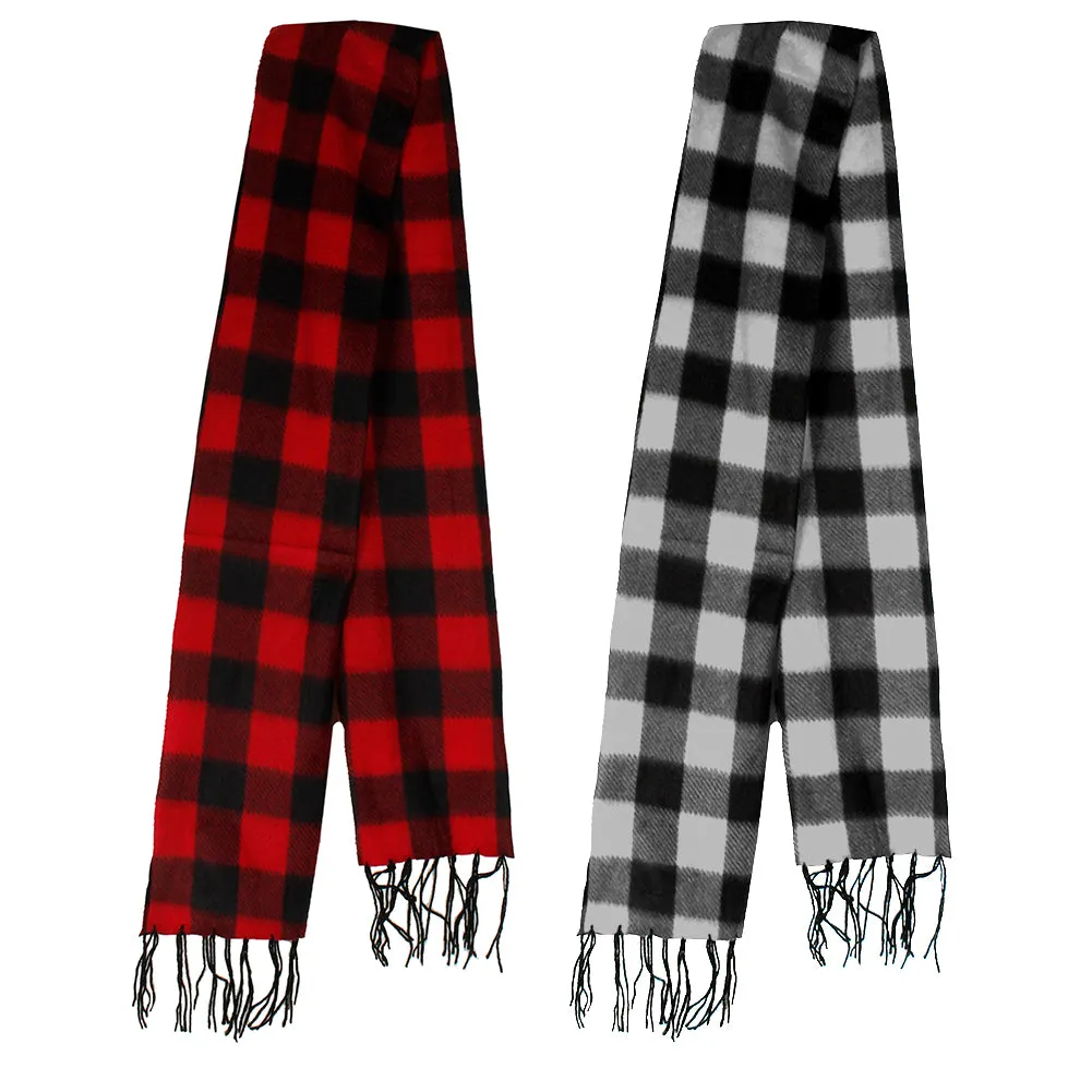 Minky Accessories Men's 2 Fleece Plaid Fringed Scarves