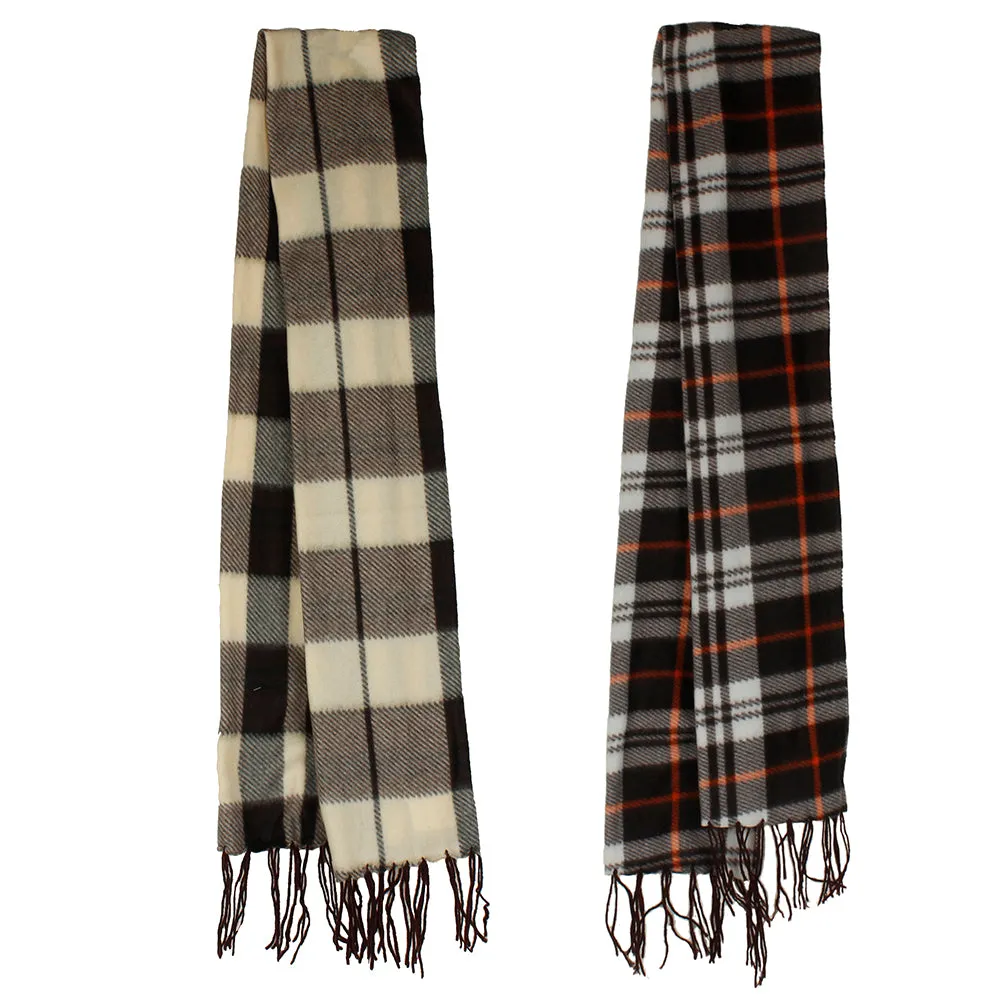 Minky Accessories Men's 2 Fleece Plaid Fringed Scarves