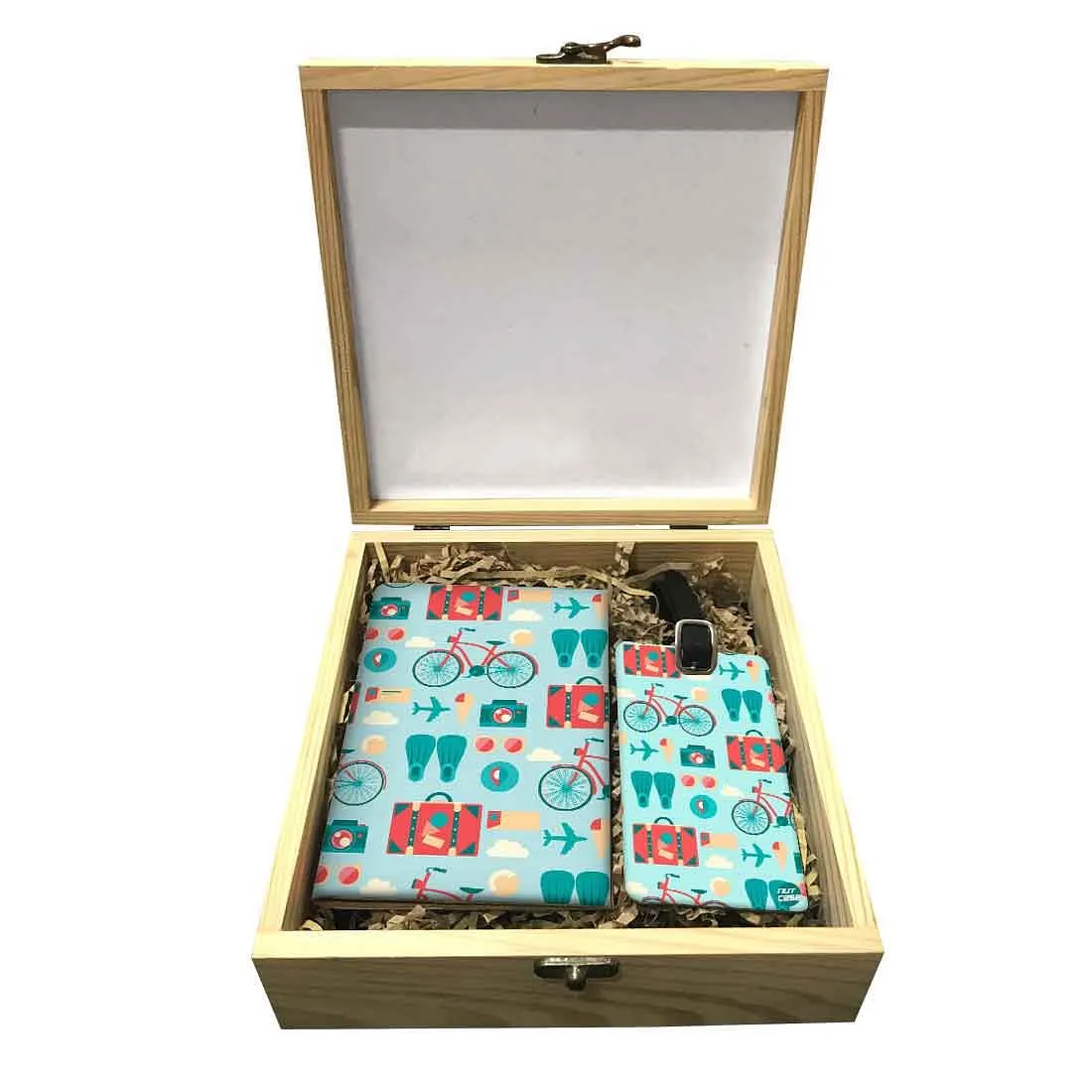 Passport Cover Luggage Tag Wooden Gift Box Set - Doodle Art