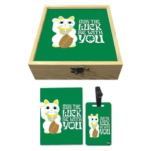 Passport Cover Luggage Tag Wooden Gift Box Set - May The Luck Be With You