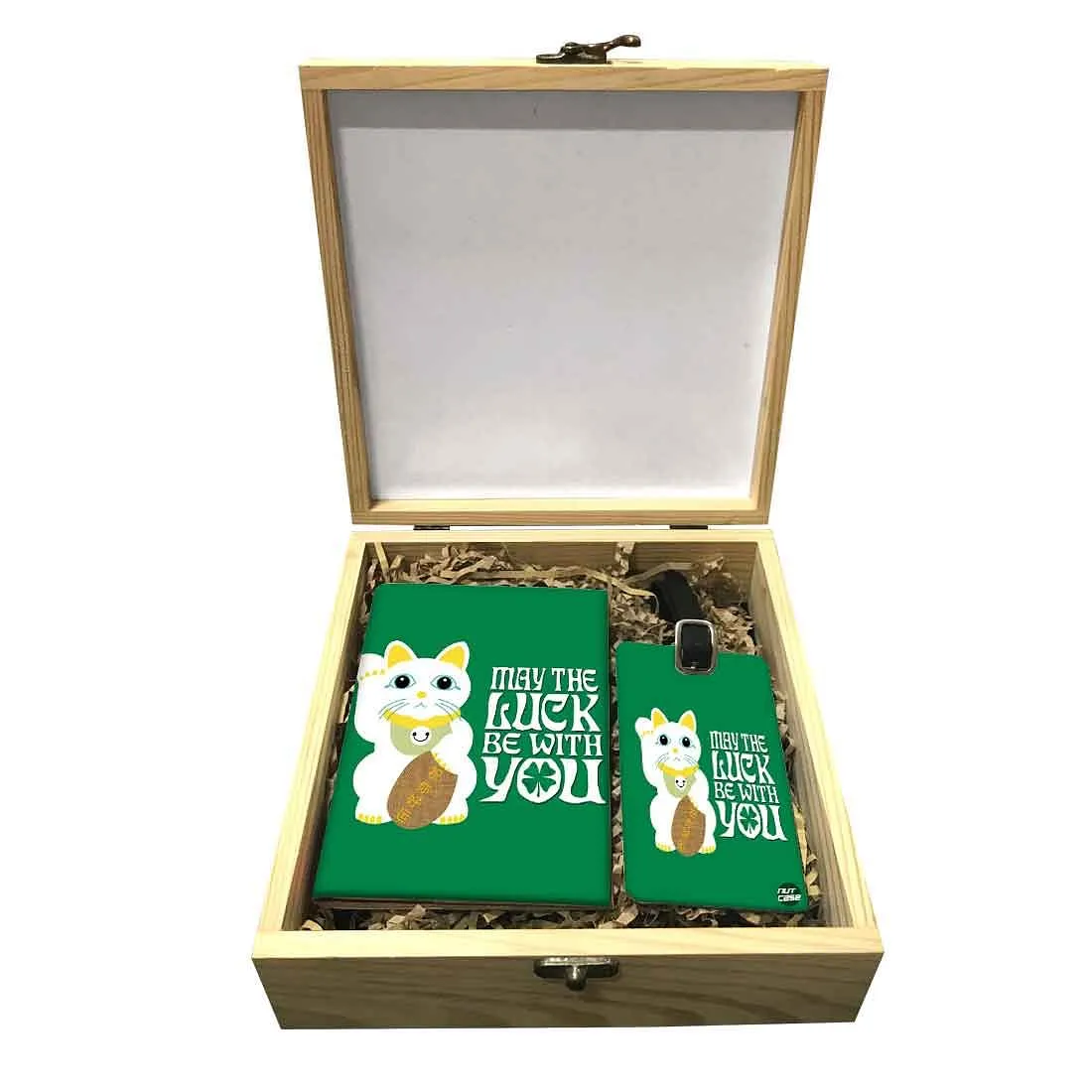 Passport Cover Luggage Tag Wooden Gift Box Set - May The Luck Be With You