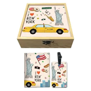 Passport Cover Luggage Tag Wooden Gift Box Set - New York City