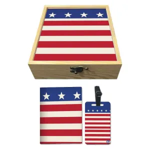 Passport Cover Luggage Tag Wooden Gift Box Set - Three Star