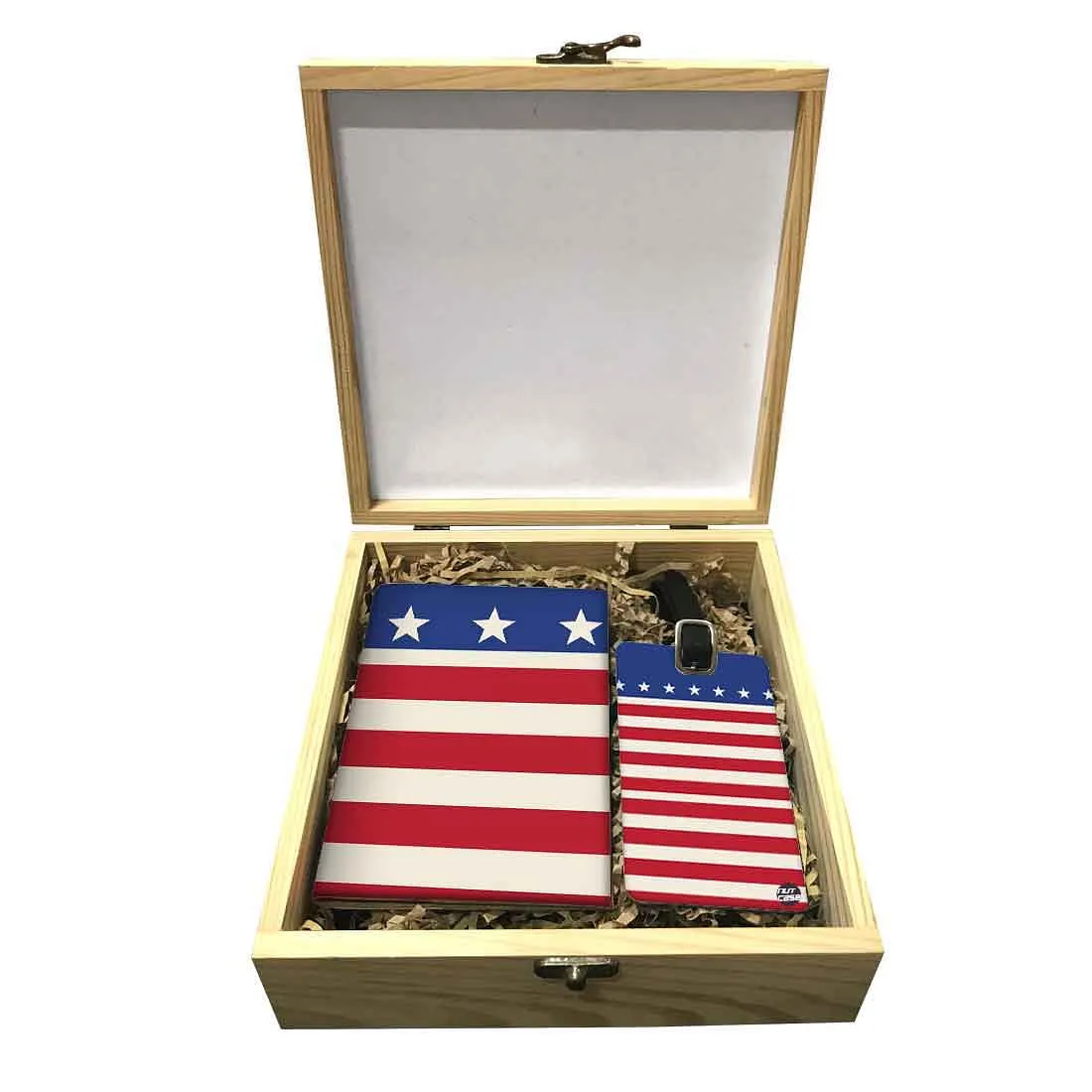 Passport Cover Luggage Tag Wooden Gift Box Set - Three Star