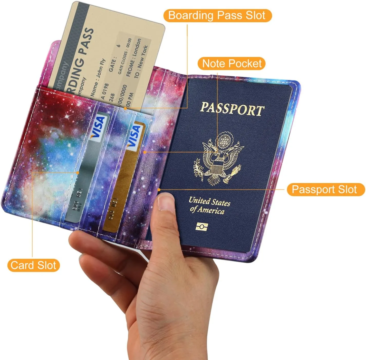 Passport Holder Cover Case PU Leather RFID Blocking Card Pockets Holder Cute Luggage Magnetic Wallet Case for Women Men, Milky Way