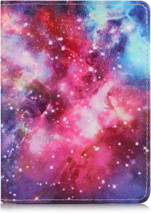 Passport Holder Cover Case PU Leather RFID Blocking Card Pockets Holder Cute Luggage Magnetic Wallet Case for Women Men, Milky Way