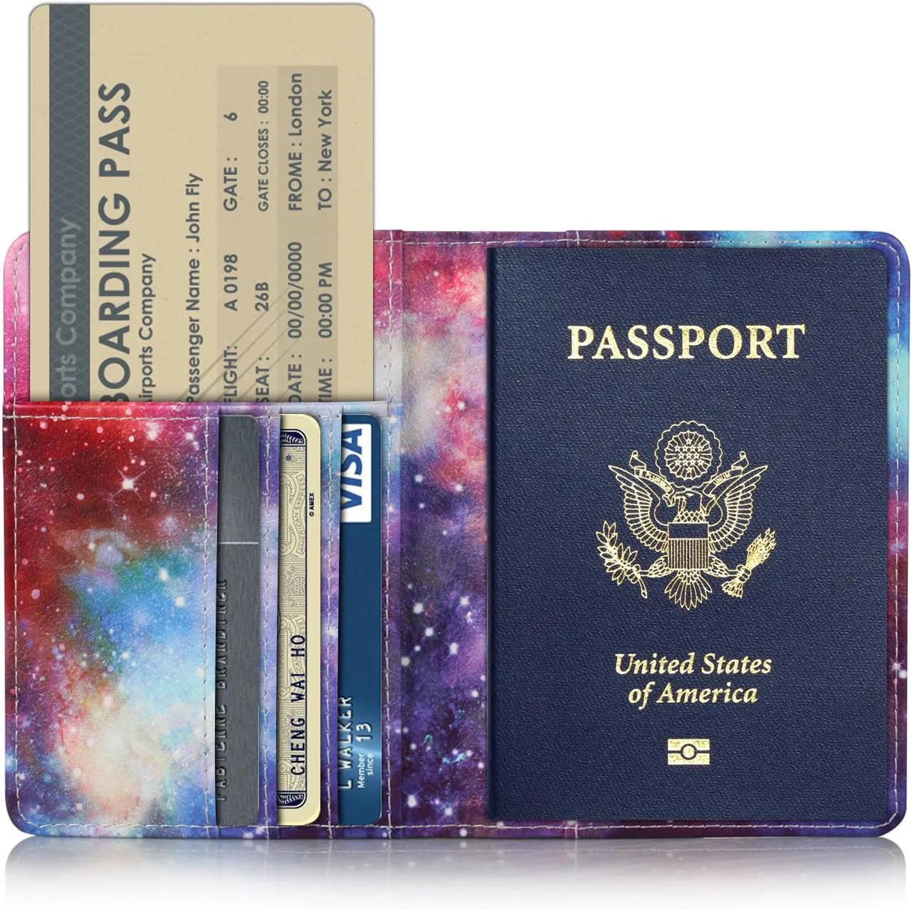 Passport Holder Cover Case PU Leather RFID Blocking Card Pockets Holder Cute Luggage Magnetic Wallet Case for Women Men, Milky Way