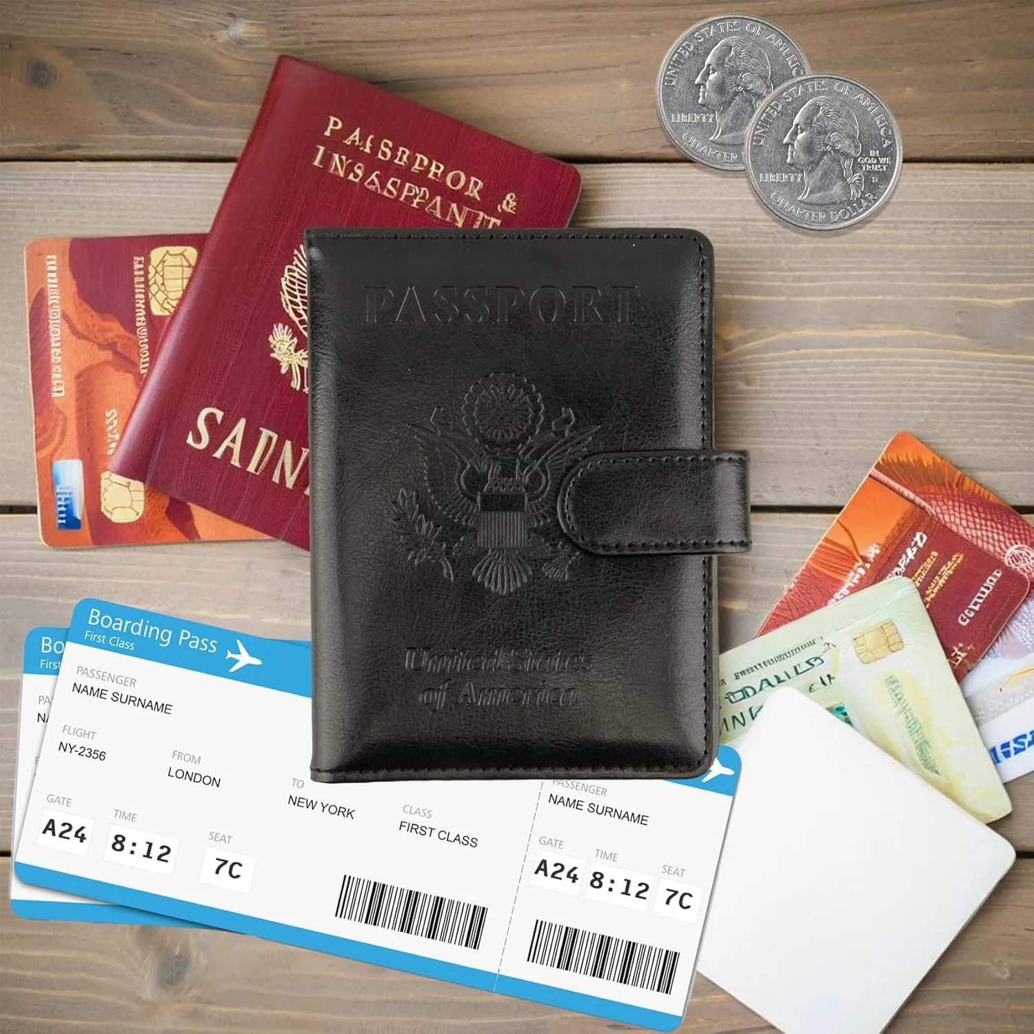 Passport Holder for Travel, Leather Passport Holder, RFID Passport Cover Passport Wallet Premium Passport Case with Card Holder & Pen Slot Travel Must Haves Essentials for Women Men (Black)