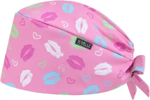 Pink Heart Pattern Scrub Caps for Women with Buttons, Adjustable Static-Resistant Medical Hats, Comfortable and Breathable Surgical Caps with Sweatband for Long Hours
