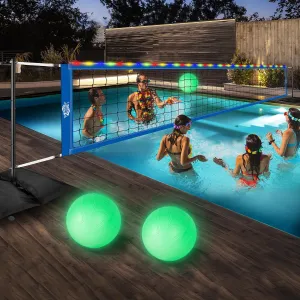 Pool Volleyball Net with LED Lights, 2 Glowing Volleyballs,4 Sandbag,Length Adjustable 15FT to 32FT Portable Volleyball Nets for Pool, Pool Volley Ball Net for Inground Pools for All Players