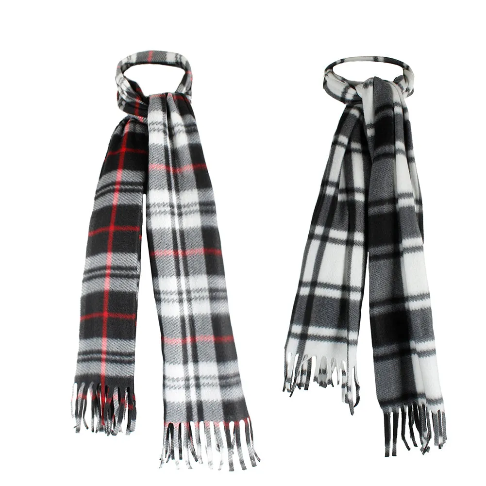 Power Club Men's Supper Soft Fleece Unisex Plaid Fringed Scarves 2 Pack