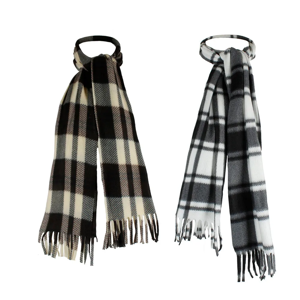 Power Club Men's Supper Soft Fleece Unisex Plaid Fringed Scarves 2 Pack