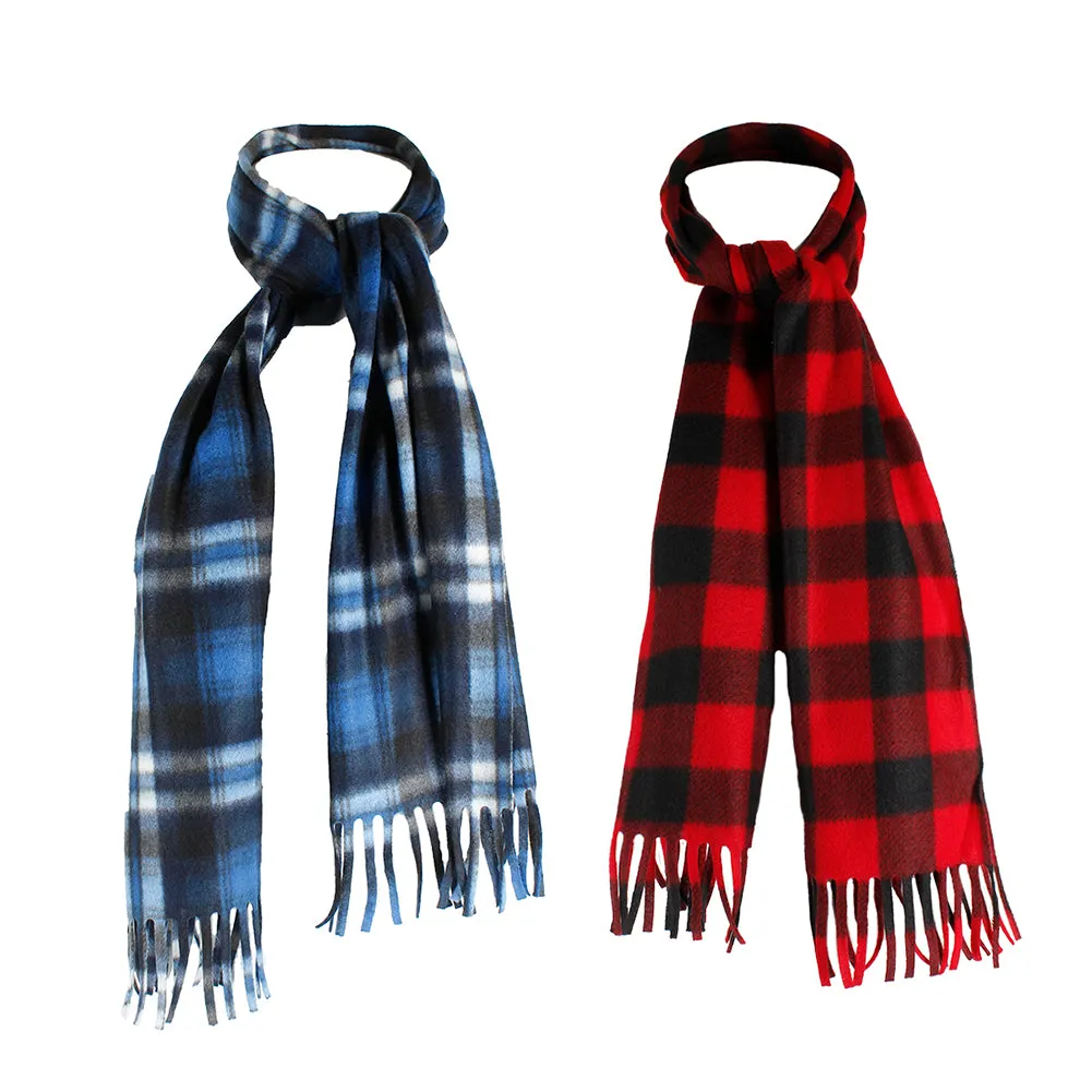 Power Club Men's Supper Soft Fleece Unisex Plaid Fringed Scarves 2 Pack
