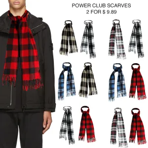 Power Club Men's Supper Soft Fleece Unisex Plaid Fringed Scarves 2 Pack