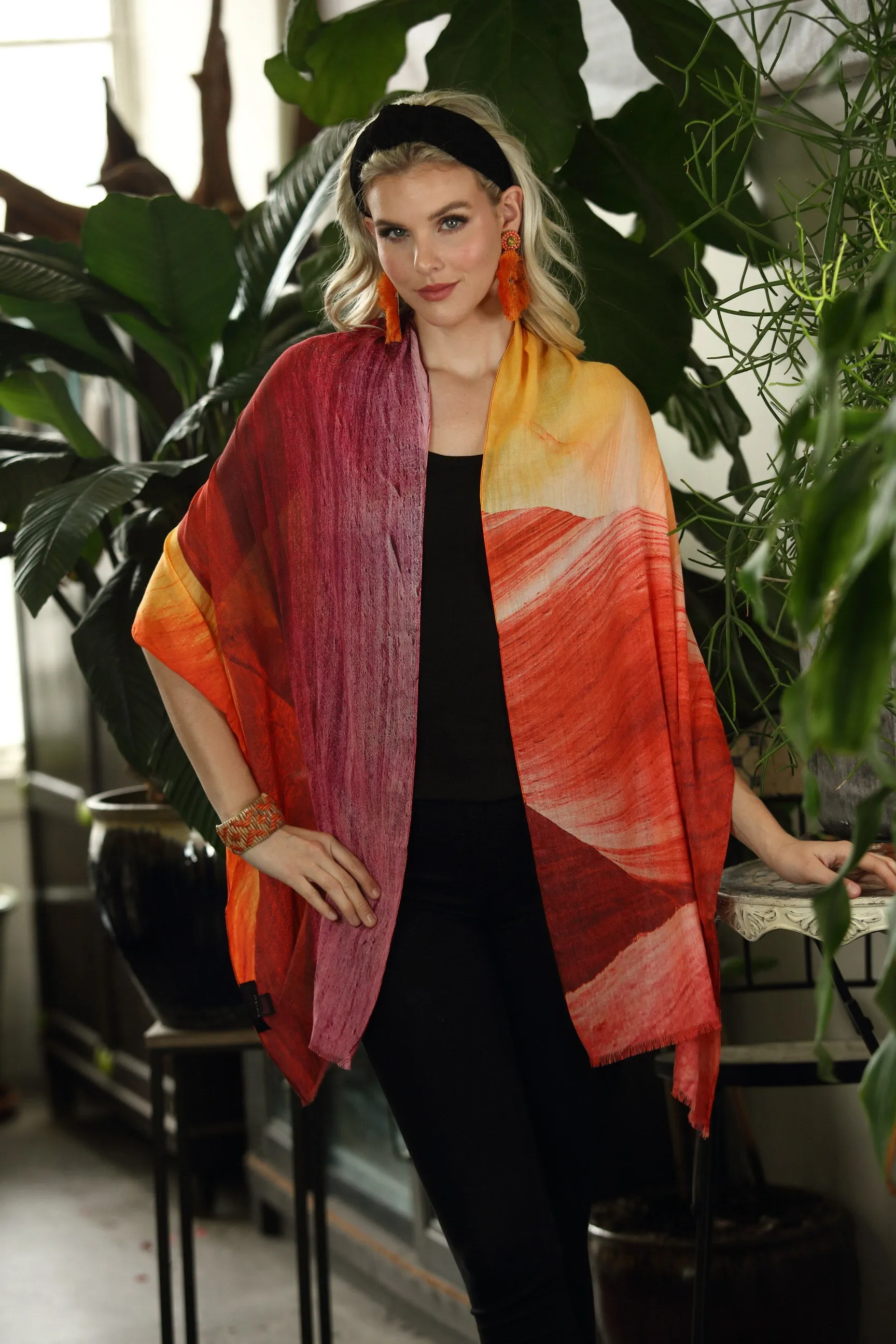 Red Orange and Purple Abstract Cotton Modal Scarf