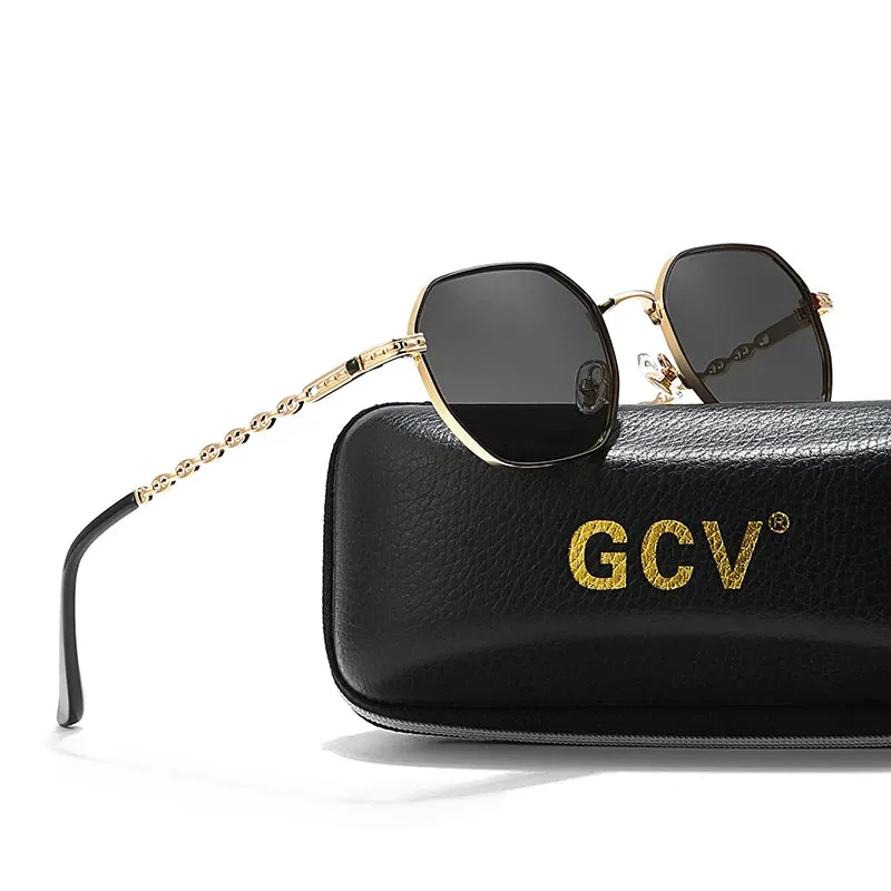 Retro Women’s Rectangular Square Sunglasses with Metal Frame & Polaroid Lenses