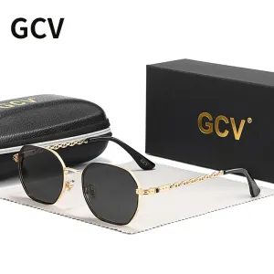 Retro Women’s Rectangular Square Sunglasses with Metal Frame & Polaroid Lenses