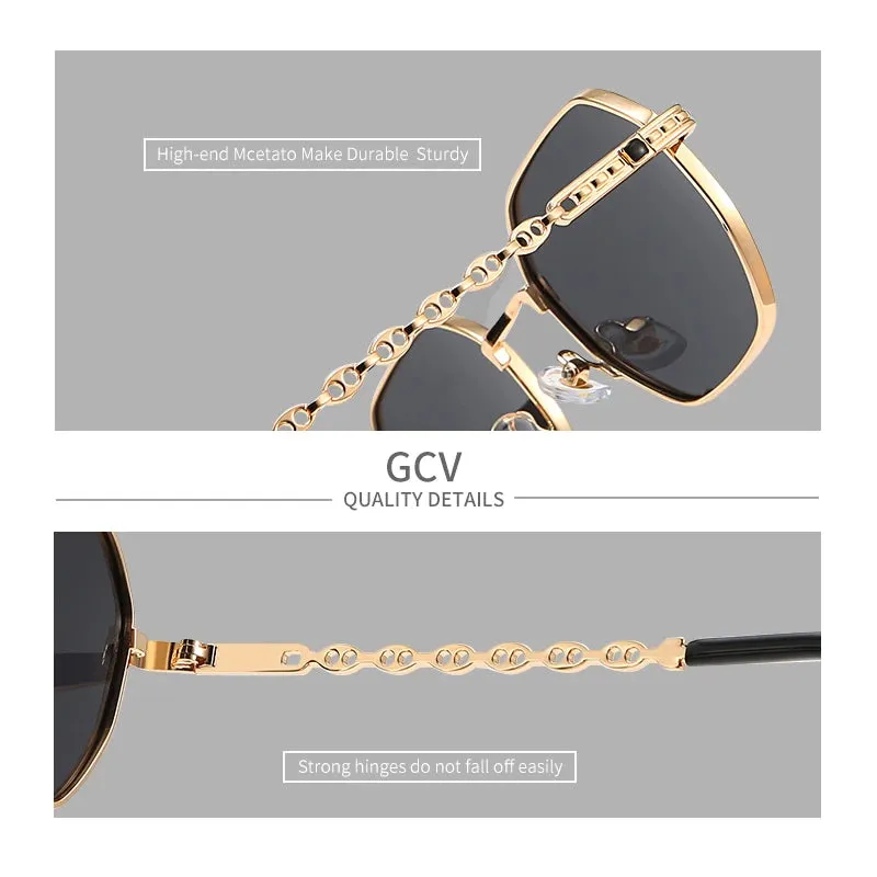 Retro Women’s Rectangular Square Sunglasses with Metal Frame & Polaroid Lenses