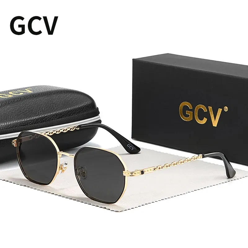 Retro Women’s Rectangular Square Sunglasses with Metal Frame & Polaroid Lenses