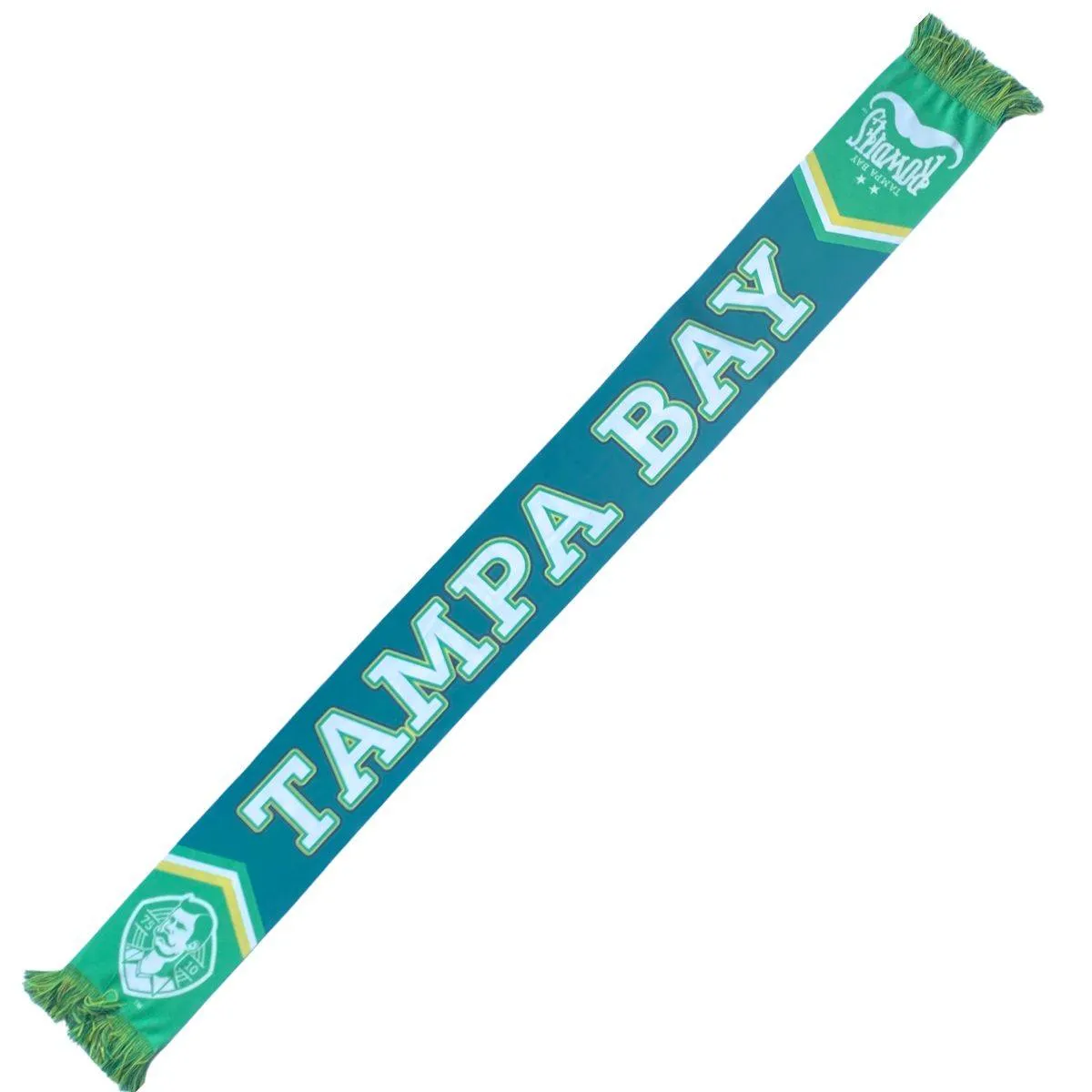 Rowdies Green and Yellow Dual Sided Tampa Bay Mustache Crest Scarf