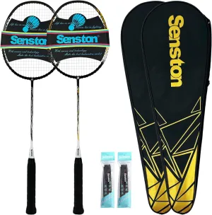 Senston N80 Badminton Rackets Set - Full Carbon Fiber 5U Lightweight Racquets with Anti-Slip Grip & 2 Carry Bags, Outdoor/Backyard Sports for Adults, Teens, Family Games
