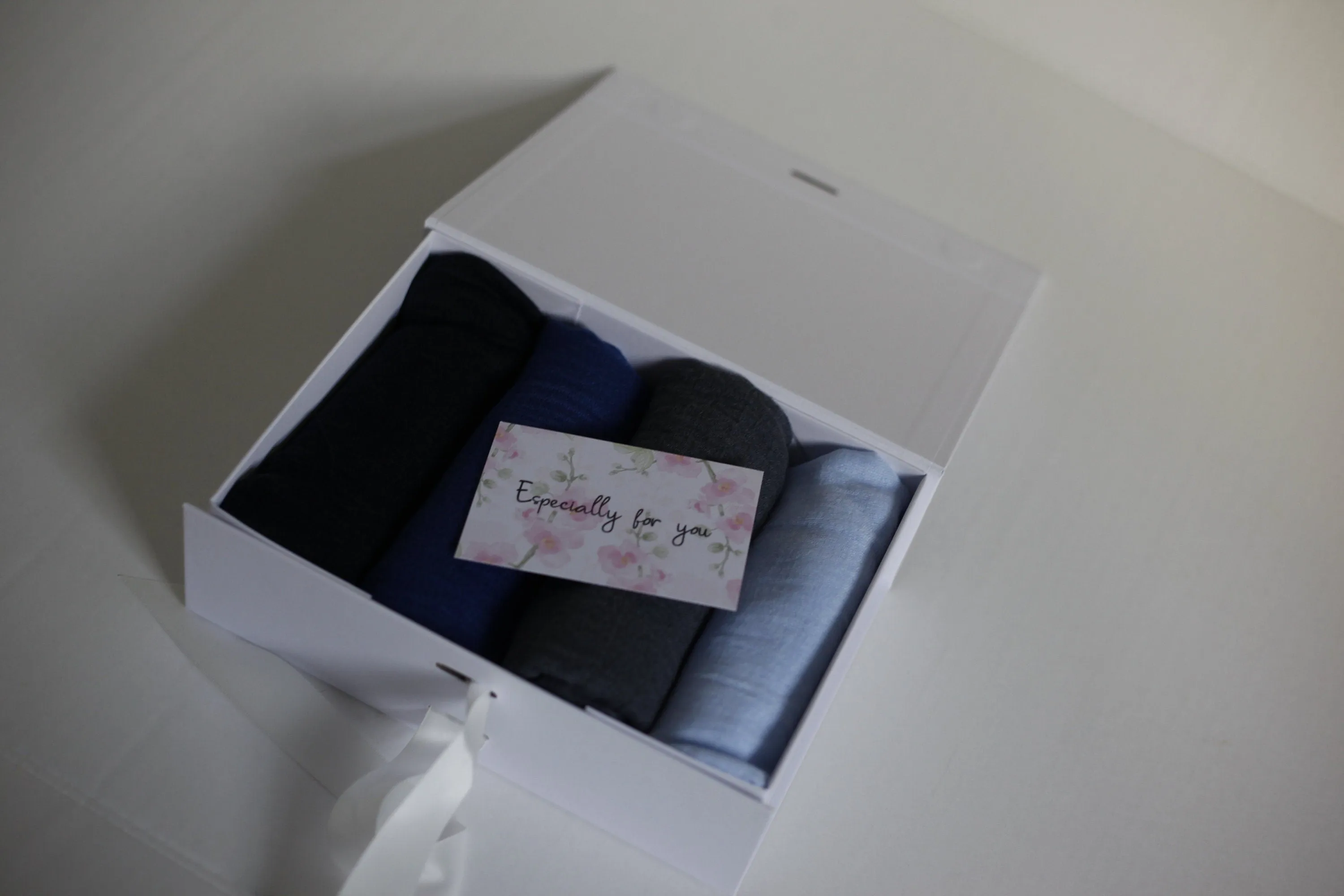 Shades of Light and dark blue crimple scarf with distressed edge, Perfect Eid Hijabs, or if you are gifting hijab gifts, perfectly boxed