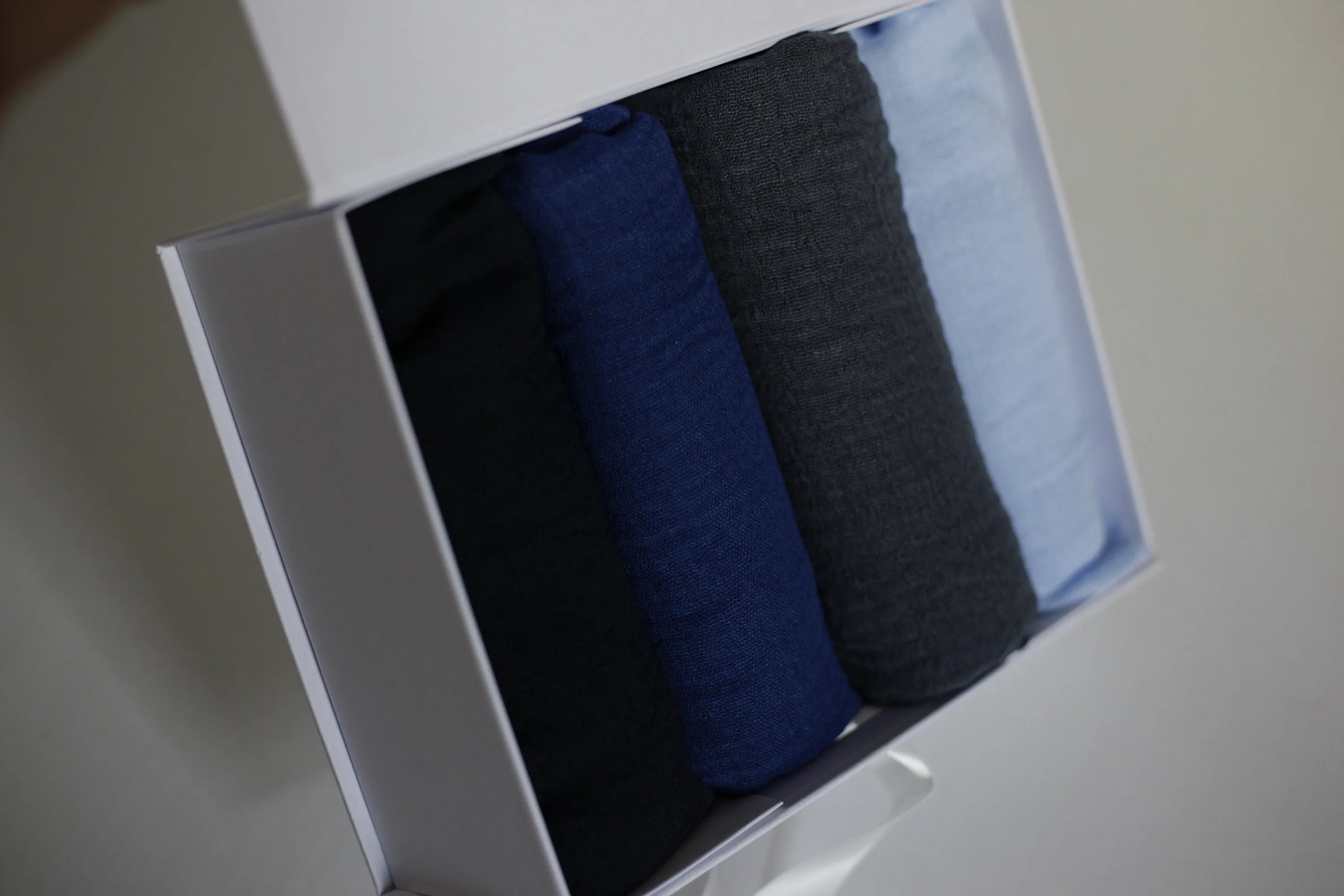 Shades of Light and dark blue crimple scarf with distressed edge, Perfect Eid Hijabs, or if you are gifting hijab gifts, perfectly boxed
