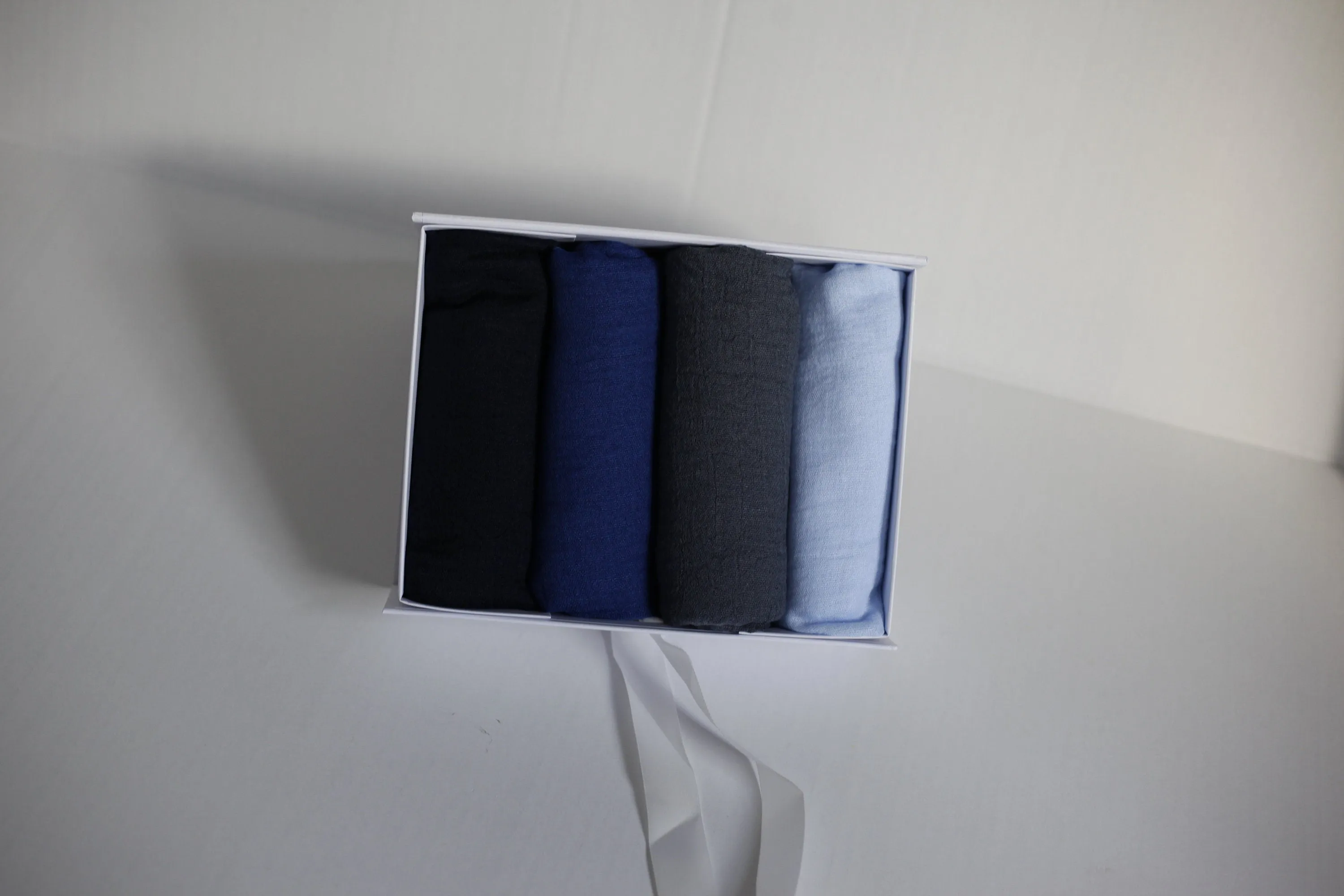 Shades of Light and dark blue crimple scarf with distressed edge, Perfect Eid Hijabs, or if you are gifting hijab gifts, perfectly boxed