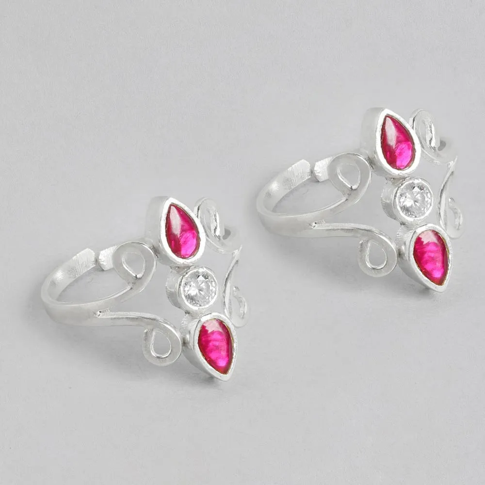 Silver Pink Toe ring