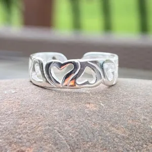 Sterling Silver Open Hearts Design Band Toe Ring