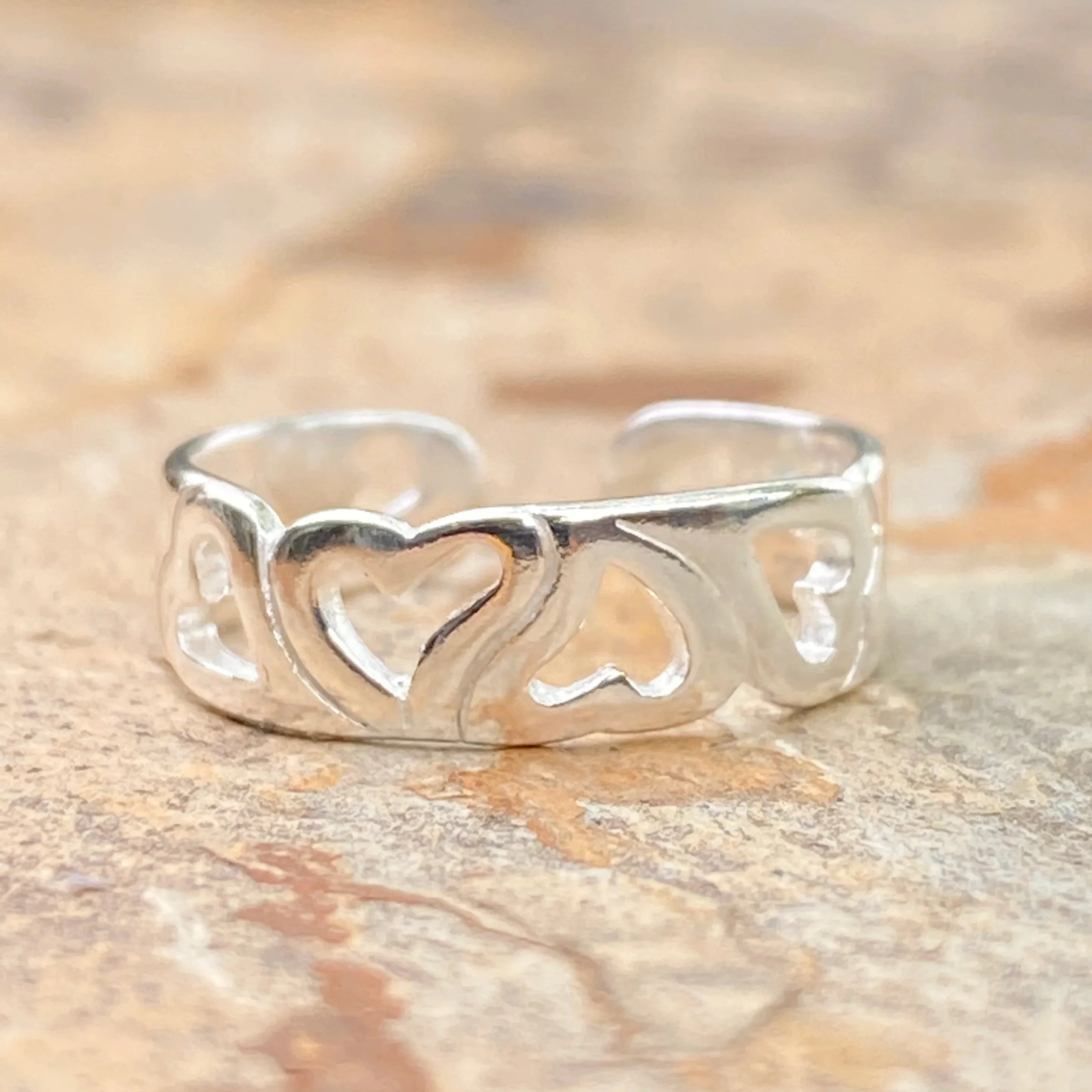 Sterling Silver Open Hearts Design Band Toe Ring