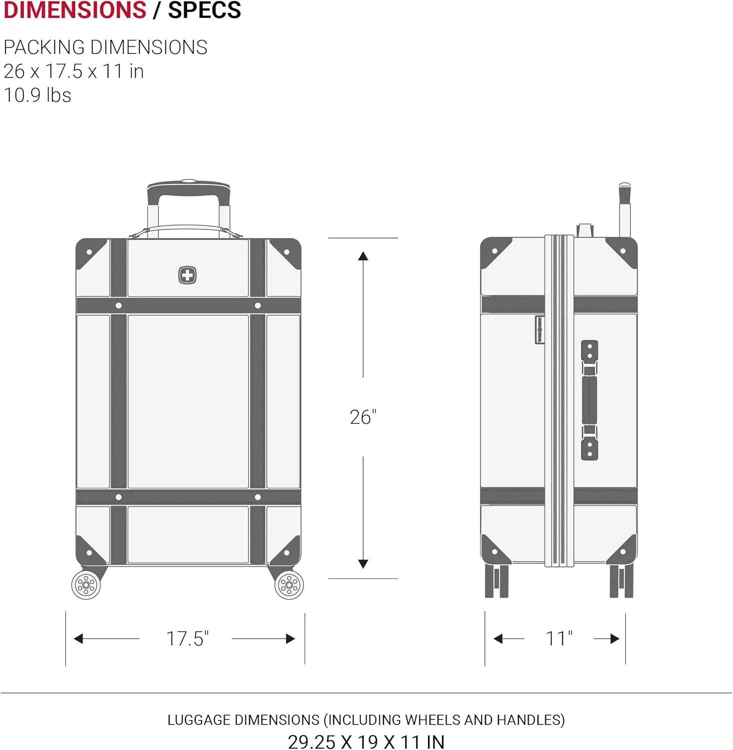 SwissGear 7739 Hardside Luggage Trunk with Spinner Wheels, White, Checked-Large 26-Inch