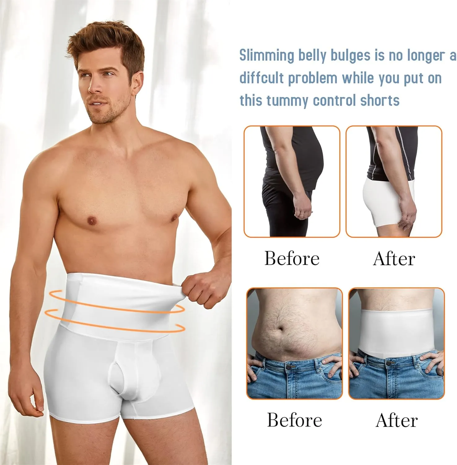 TAILONG Men Tummy Control Shorts High Waist Slimming Underwear Body Shaper Seamless Belly Girdle Boxer Briefs