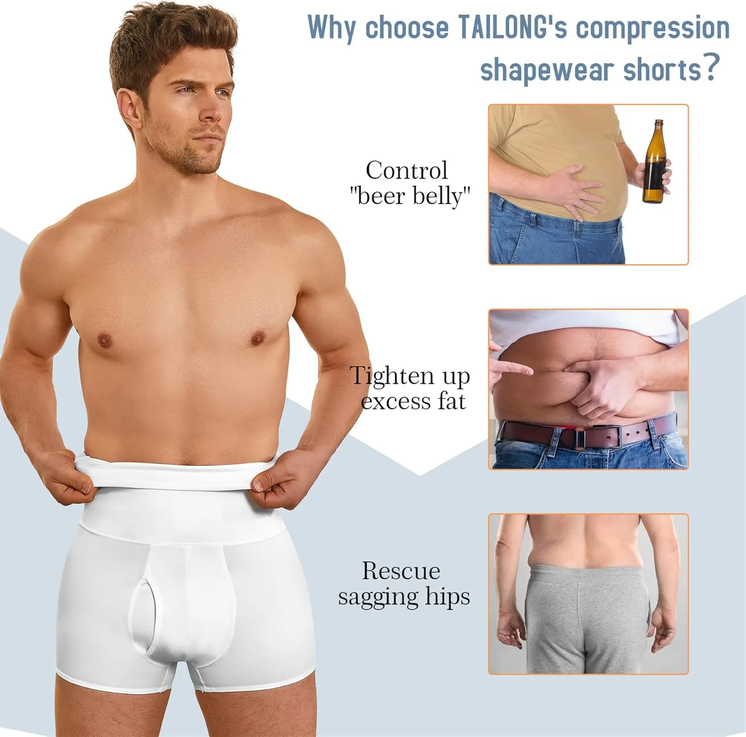 TAILONG Men Tummy Control Shorts High Waist Slimming Underwear Body Shaper Seamless Belly Girdle Boxer Briefs