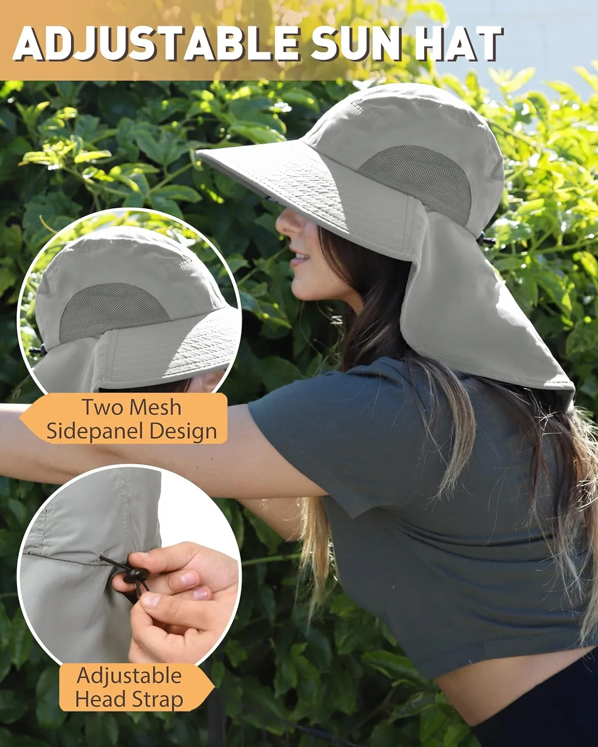 Tirrinia Womens Hiking Hat Wide Brim Hat with Large Neck Flap UPF 50  Sun Protection Hats