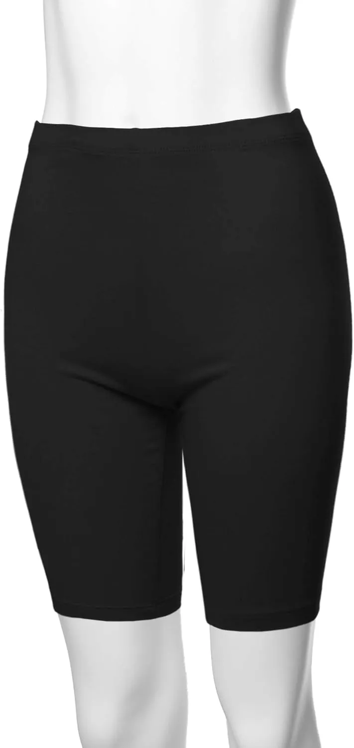 Women's Basic Solid Premium Cotton Mid Thigh High Rise Biker Bermuda Shorts