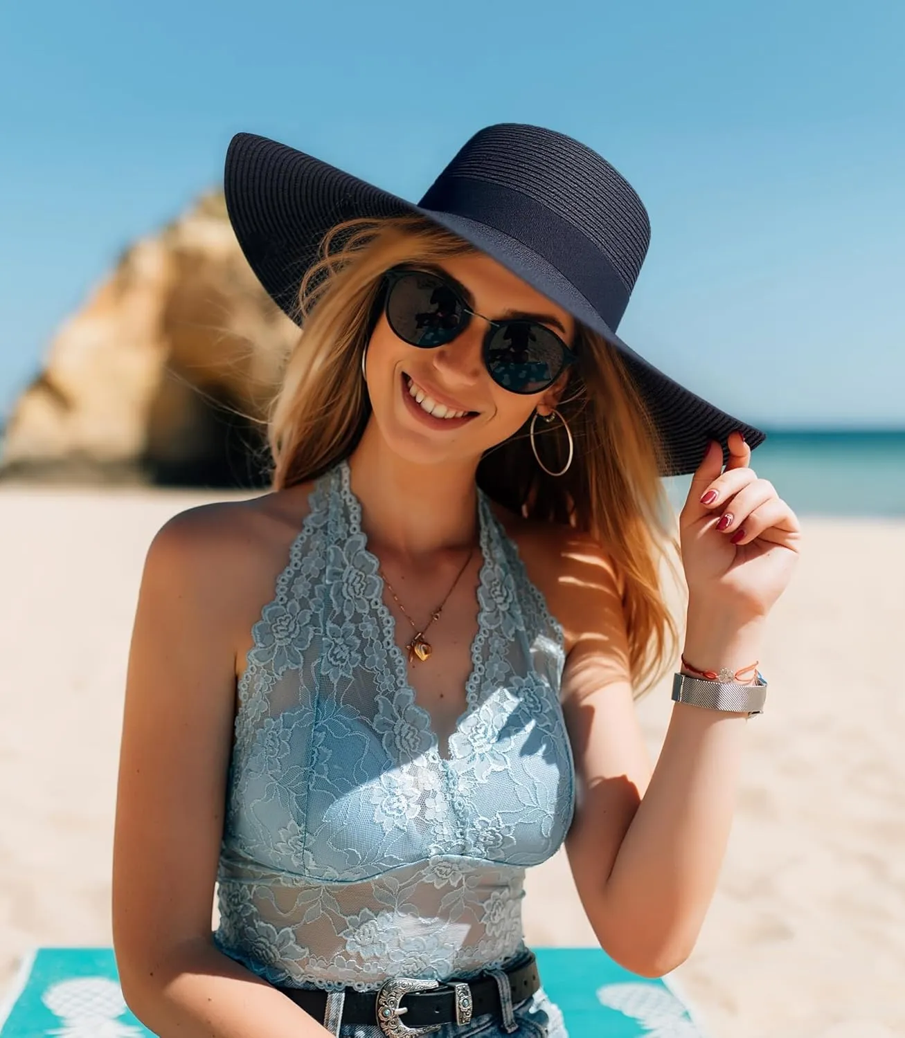 Women's Foldable Wide-Brimmed Beach Hat Summer Sun Beach Hat